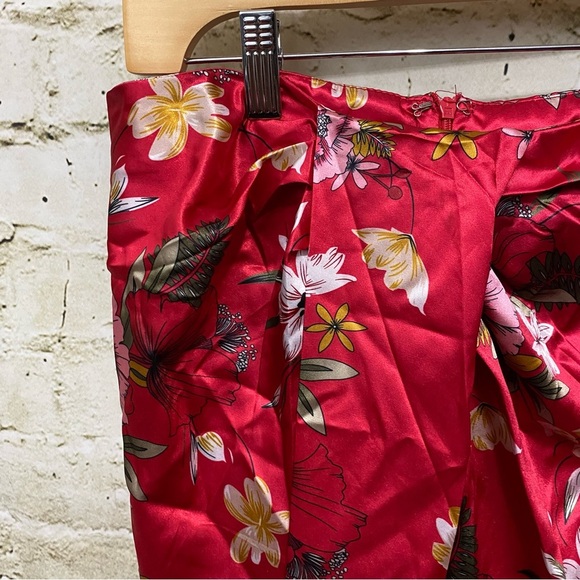 Shein X Dr Kholoud Red Satin Floral Midi Skirt - Picture 3 of 6